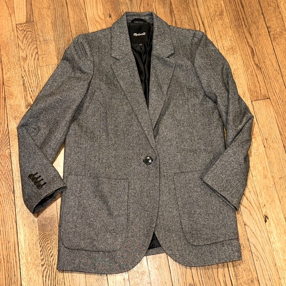 MADEWELL Larsen Blazer in Herringbone Size medium wool blend gray jacket - Picture 7 of 8
